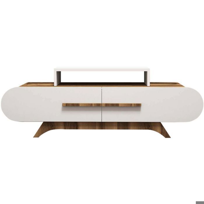 Meuble TV en aggloméré blanc et noyer 145 cm Meuble TV en aggloméré blanc et noyer 145 cm