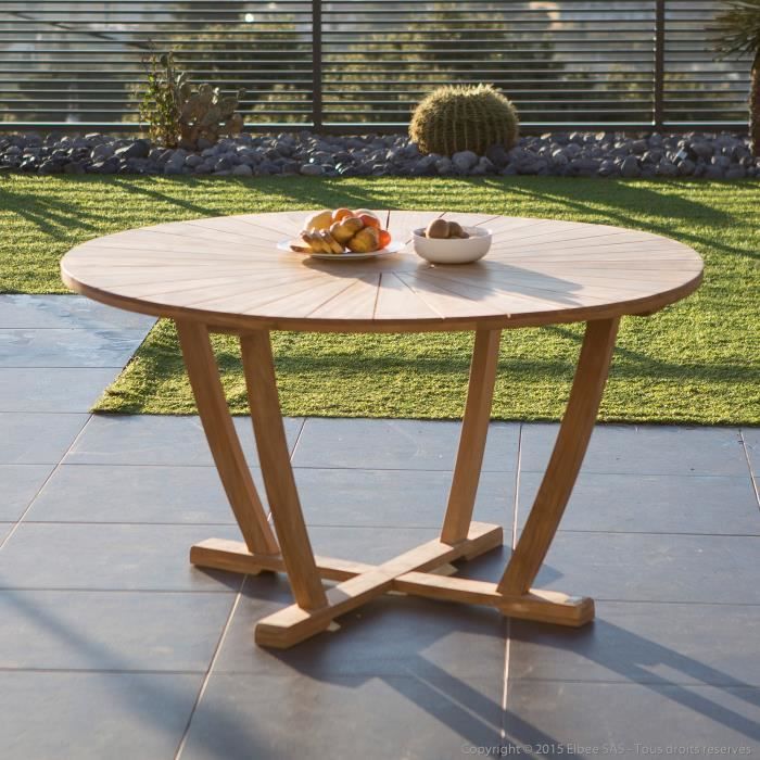 Table de jardin ronde en teck brut 140cm SANILLO  Cdiscount Jardin