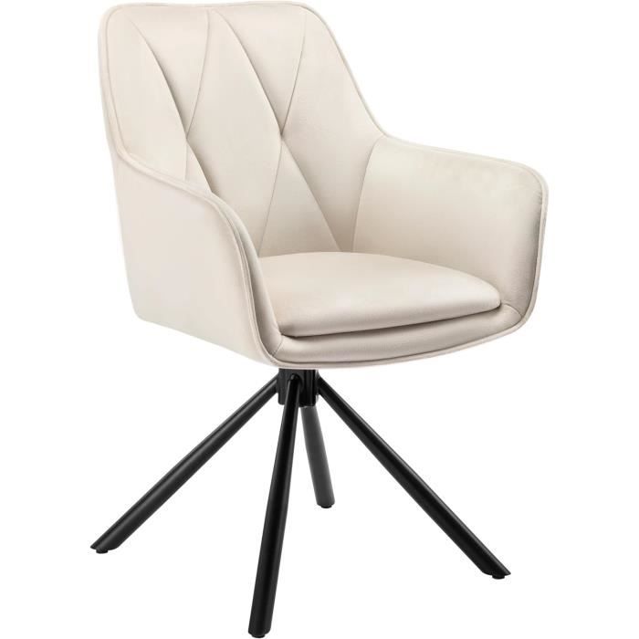 Chaise de Salle à Manger Pivotante Chaise de Cuisine Scandinave Fauteuil Ergonomique en Velours Beige E0AG0101-1