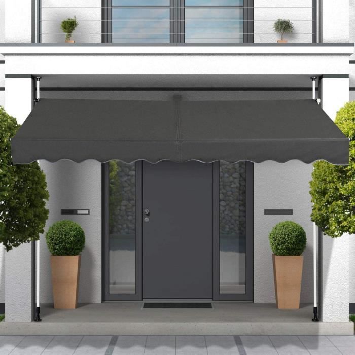 GOPLUS Store Banne Manuel Rétractable 3x12M en Aluminium-sans Perçage-Hauteur Réglable 2-3M-Auvent Banne de Balcon sur PiedGris