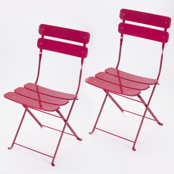 Lot de 2 chaises pliantes extérieur en métal rose Hespéride Rose