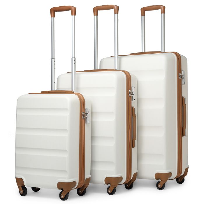 kono abs bagage valise rigide légere à 4 roulettes valises de voyage avec serrure tsa, sets de bagages(55cm, 66cm, 75cm), blanc