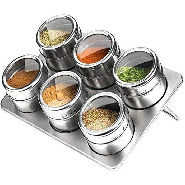 6pcs pot à épices magnétique avec autocollants en acier inoxydable boîtes à épices conteneur de stockage assaisonnement