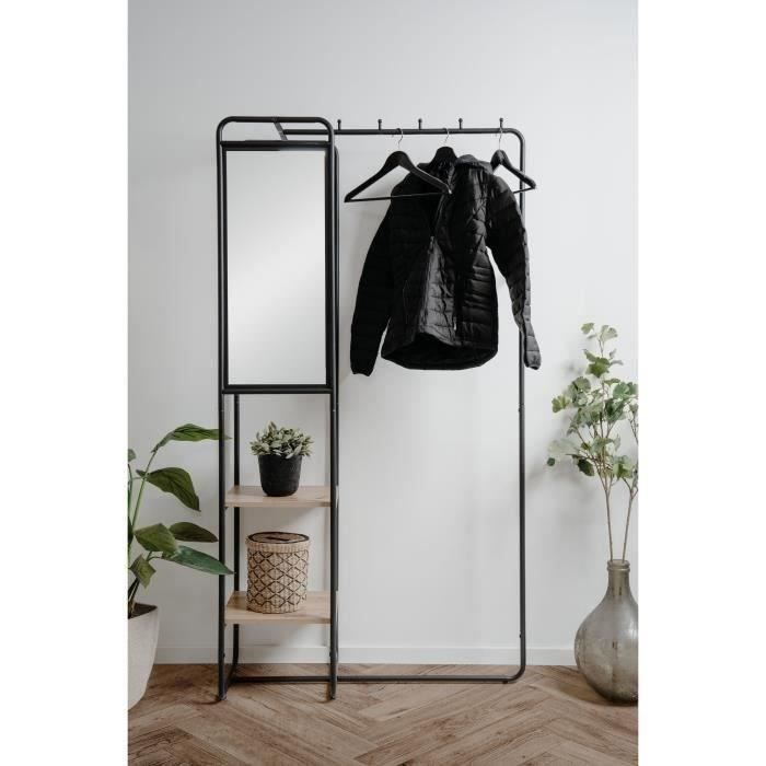 Meuble dentrée - LUTON - Structure métallique - Noir / Chëne artisan - 100 x 185 x 37 cm - 2 étagères - 1 miroir