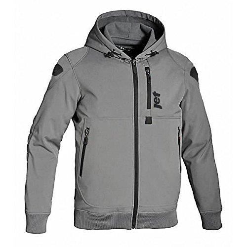 JET Blouson Veste Moto Homme à Capuche Soft Shell blindé (Gris)