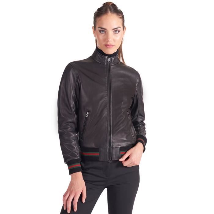 Veste 3/4 En Cuir Plongé Noir Avec Col Fourrure Véritable - Marque Olivier Duna Taille 40, Neuf Sans étiquettes, Made In France