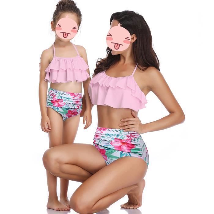 Amzbarley Mere Et Fille Maillot De Bain Deux Pieces Ensembles Tankini Femme Parent Enfant Costumes Haut Taille Haute Bikinis Rose Cdiscount Pret A Porter