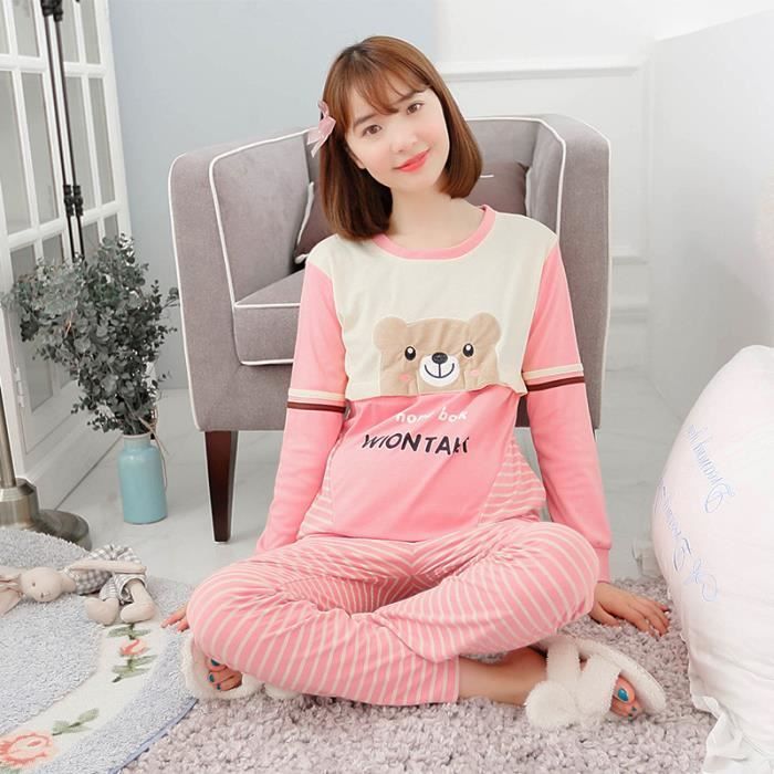 Pyjama femme long Pyjama de maternit en coton fin et clairsem