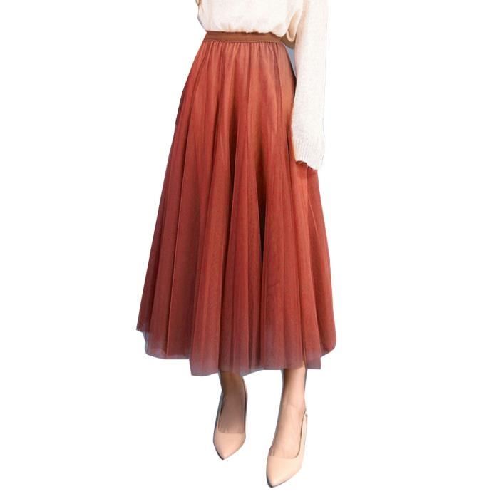 Femme Jupe Mi longue Fluide Vintage Chic Taille Haute Petticoat