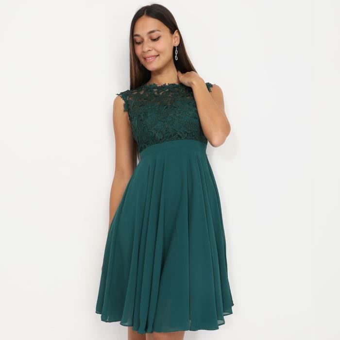 Robe Geztner verte élégante femme, longue cérémonie dentelle satinée