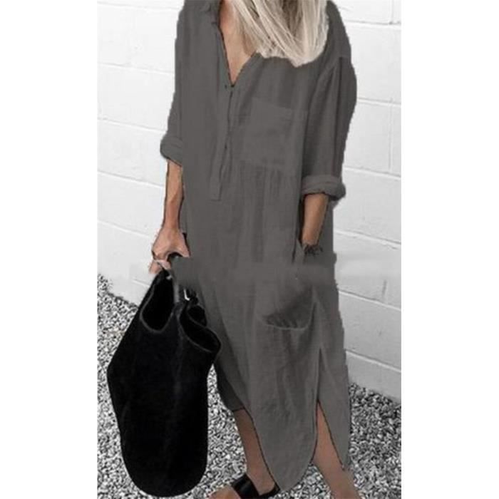 Robe Robe chemise manches longues pour femmes boutons revers