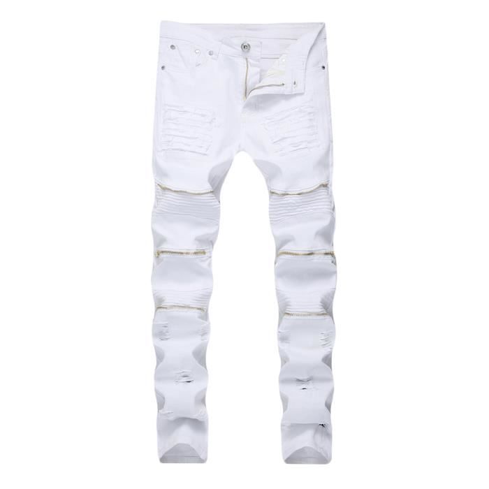 Homme Coupe Skinny Pants en Denim Fermeture clair Stretch Jeans