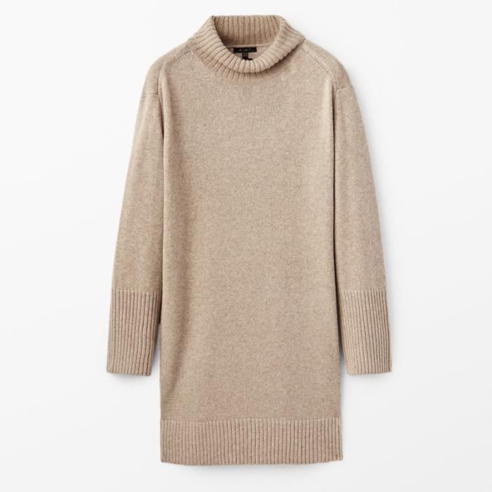 Robe Pull Femme Hiver - Col Roulé, Manches Longues, En Coton Et Lin, Style Décontracté, Avec Poches