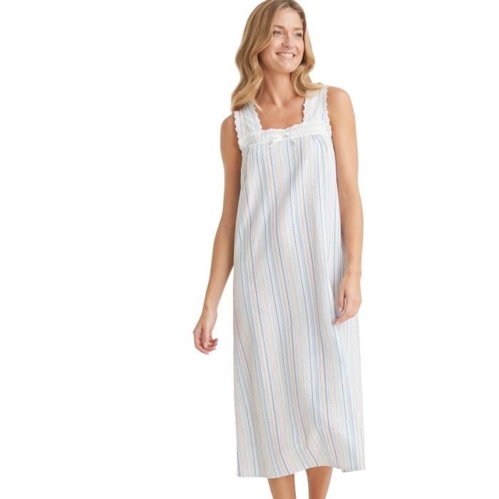 Chemise de nuit seersucker tissu gaufr Ray bleu Cdiscount Pr t
