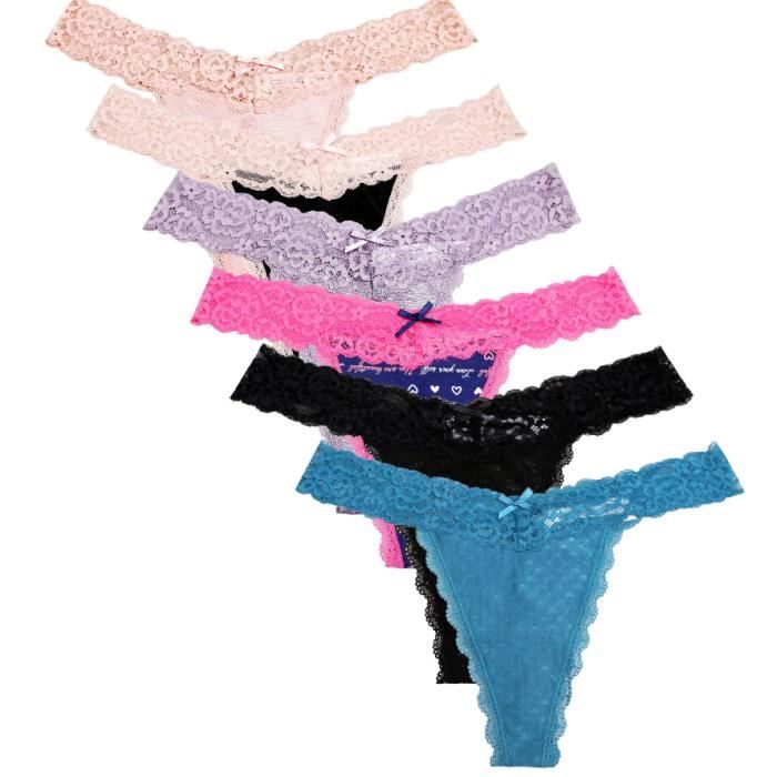 Lot De 4 Strings En Dentelle érotique Pour Femme - Taille L - Noir - Parfait Pour Un Look Coquin
