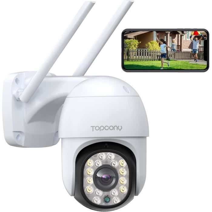 Topcony Caméra Surveillance WiFi avec Vision Nocturne Couleur 1080P, Caméra Extérieure Etanche IP66 avec Audio Bidirectionnelle,