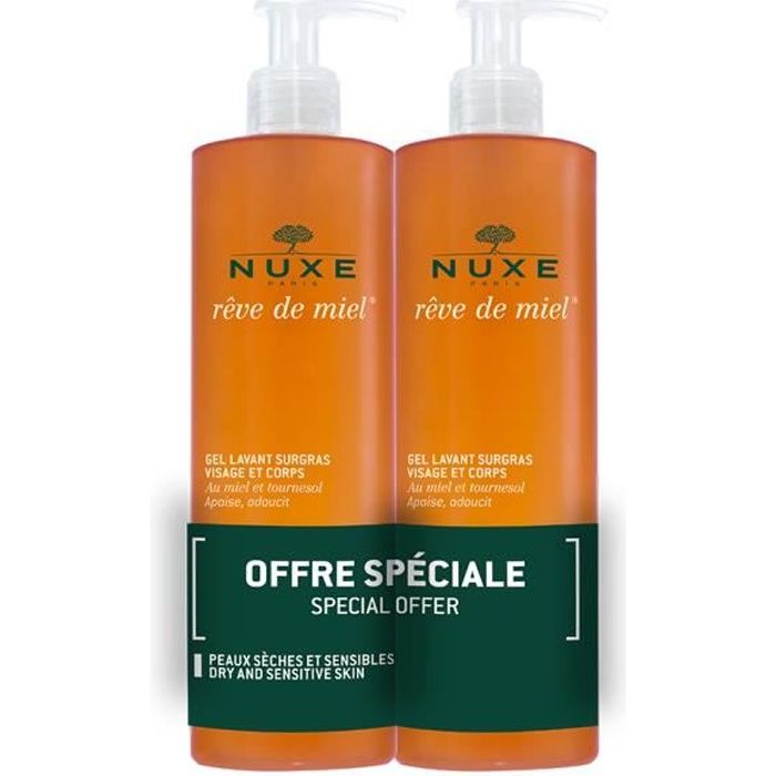 NUXE REVE DE MIEL GEL LAVANT SURGRAS VISAGE ET CORPS PEAUX SECHES ET