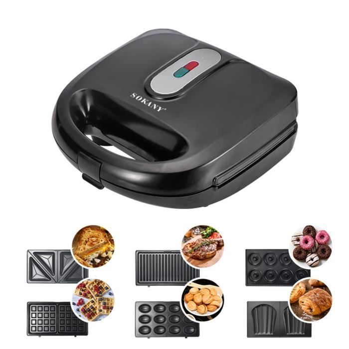 PRUMYA Gaufrier multifonction  - Croque Monsieur Gaufrier et Grill 6 en 1 - Beignets Madeleine - 750W 