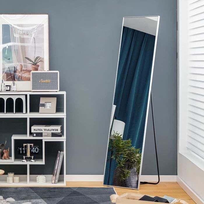 Miroir Sur Pied Hoikwo 140x41 Cm - Cadre Noir Verre Trempé Pour Chambre Salon