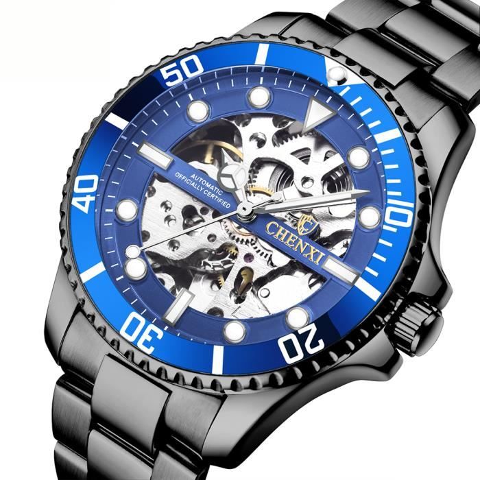 Montre Squelette Automatique Triangulaire Pour Homme - Mécanique, Cadran Noir/jaune
