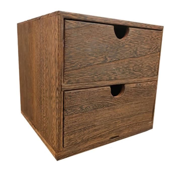 Organisateur De Bureau En Bambou Avec 2 Tiroirs - Rangement Minimaliste Pour Maquillage Ou Fournitures