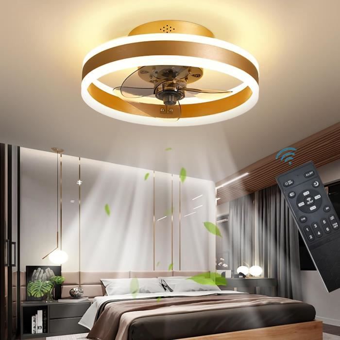 Ventilateur De Plafond Avec Lumière LED - 48cm, 6 Vitesses Réversibles, 3 Couleurs, Mémoire - Silencieux Pour Cuisine/Chambre - 7