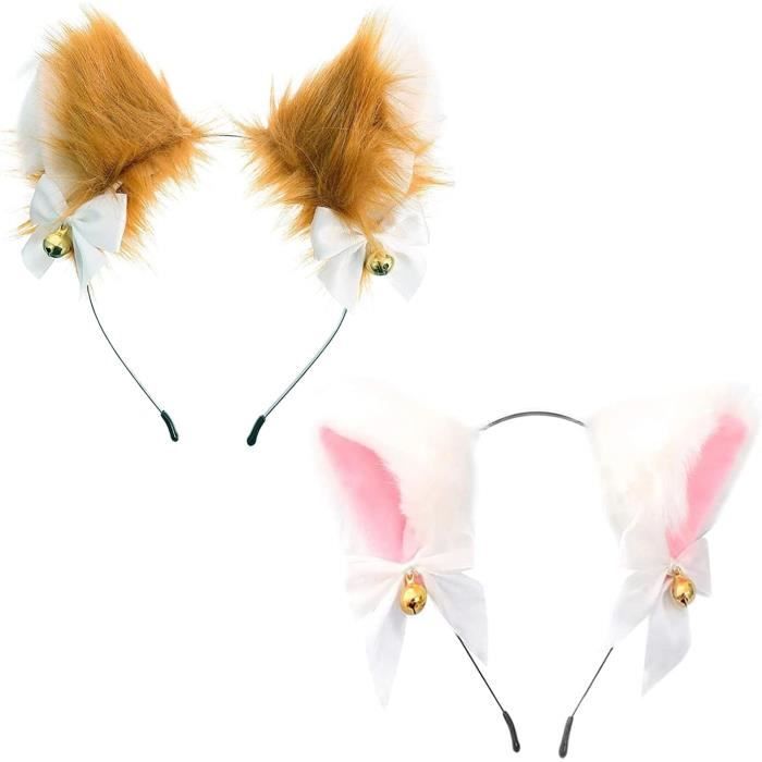 Lot De 2 Bandeaux Oreilles De Chat En Peluche | Accessoire Cosplay, Fête, Carnaval, Anniversaire | Couleur Orange Et Noir
