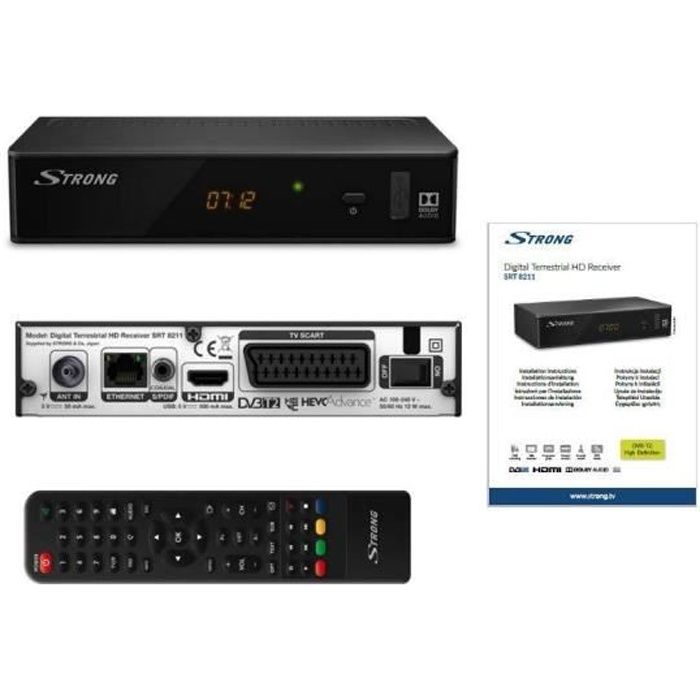 STRONG SRT 8211 Décodeur TNT Full HD -DVB-T2 - Compatible HEVC265 - Récepteur/Tuner TV avec fonction enregistreur (HDMI, Péritel,