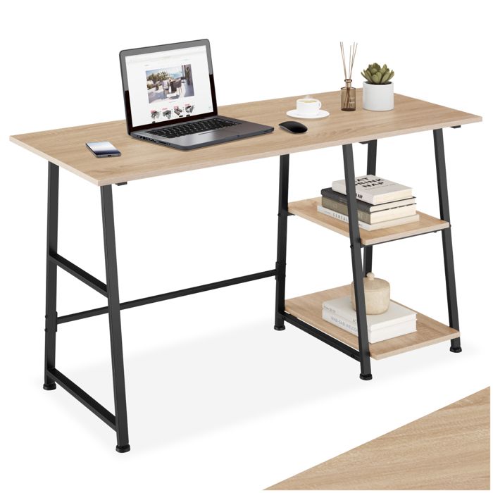 Bureau - TECTAKE - Bureau PAISLEY en bois et acier au style industriel avec 2 compartiments 120 x 50 x 735 cm - Bois clair