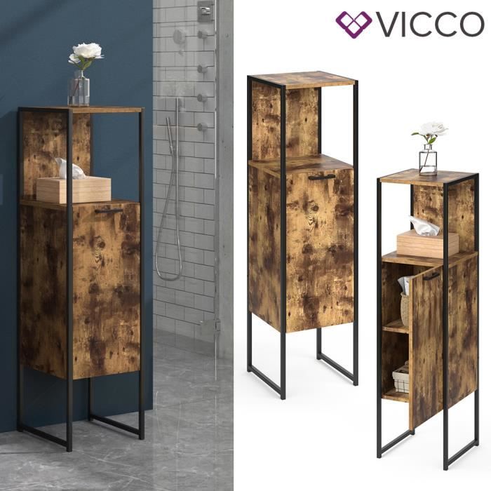 meuble de salle de bains vicco fyrk vintage, chiffonnier, étagère de salle de bains, 3 compartiments