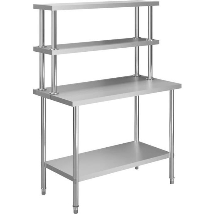 VidaXL Table De Travail Pliable En Acier Inoxydable 120x60x80 Cm - Établi Cuisine Gastronomique Robuste Pour Restaurant, Maison & Cantine