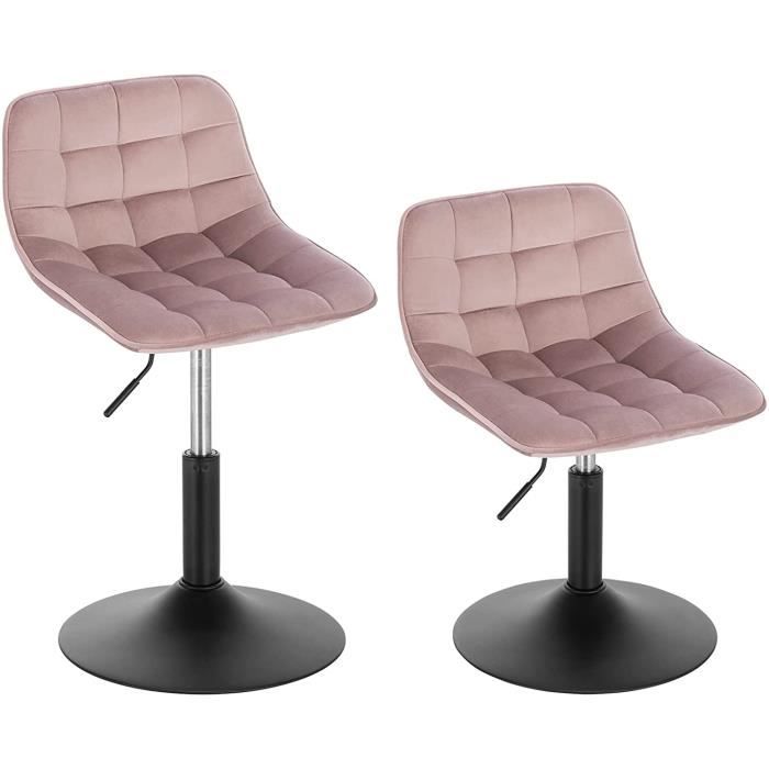 WOLTU Lot de 2 Tabouret de Bar Siège en Velours Chaise de Bar avec Dossier Tabouret Rotatif Moderne Hauteur Réglable Rose