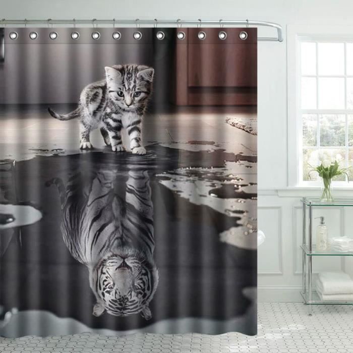 Chat Et Tigre Gris Rideau De Douche 150x180cm 12 Crochets 3d Eau Resistant Rideau Polyester Cdiscount Maison Chat Et Tigre Gris Rideau De Douche 150x180cm 12 Crochets 3d Eau Resistant Rideau Polyester Cdiscount Maison