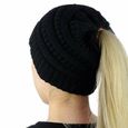 Bonnet en tricot doux pour femme - bonnet chaud hiver, Bonnet de queue de cheval tricoté, Chapeau tricot extensible pour femme(noir)-1
