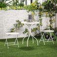 Outsunny Ensemble de jardin bistro 3 pièces 2 chaises pliantes et table ronde en métal époxy et plateau mosaïque - blanc-1