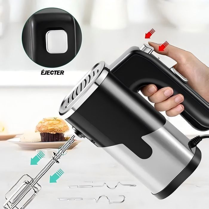 Batteur Électrique 400W 6 Vitesses + Turbo - Avec Étui, Fouet Et Crochets Pétrisseur, Blanc