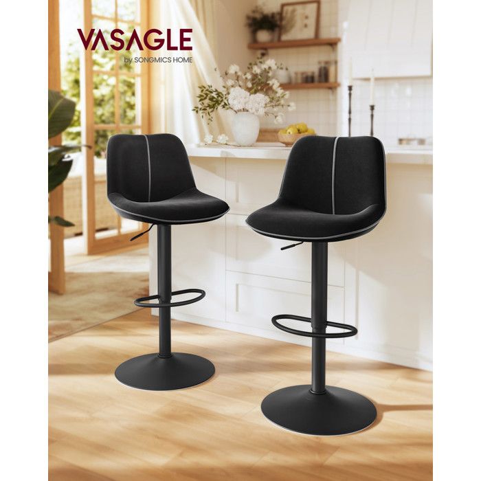 Set De 2 Tabourets De Bar Gris Clair – Cuir PU Moderne, Hauteur Réglable, Dossier & Repose-Pieds – Style Îlot De Cuisine