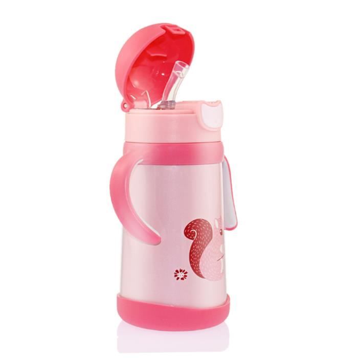 Biberon Bébé Thermos Sucette Paille Double tête 2 en1 Tasses  d'Apprentissage en Acier inoxydable pour Voyage, 320ml