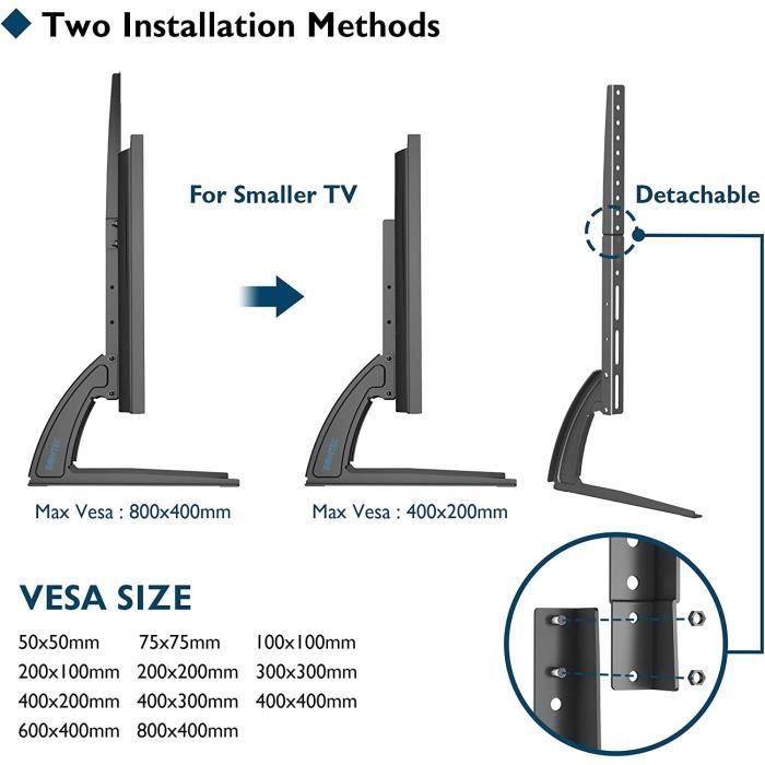 Pied TV Universel BONTEC 22-65 Pouces - Support Table Hauteur Réglable - Charge 50kg Max VESA 800x400mm