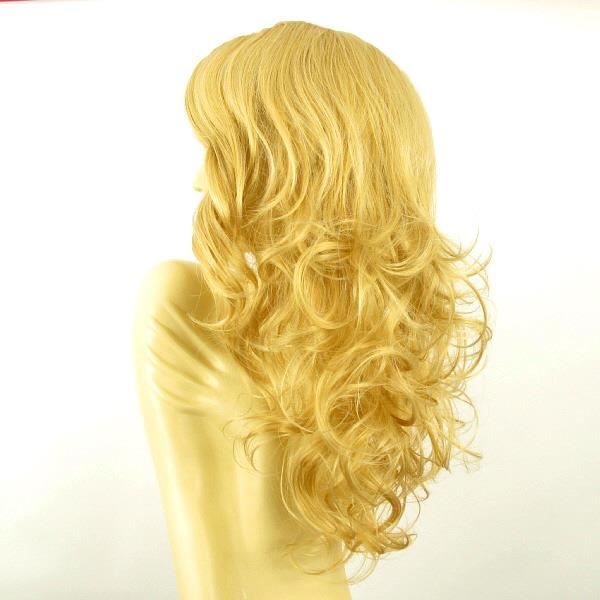 Perruque Longue Synthétique Blonde Dorée Clair GAETANE LG26 - Bouclée, Raie Libre, Taille Moyenne