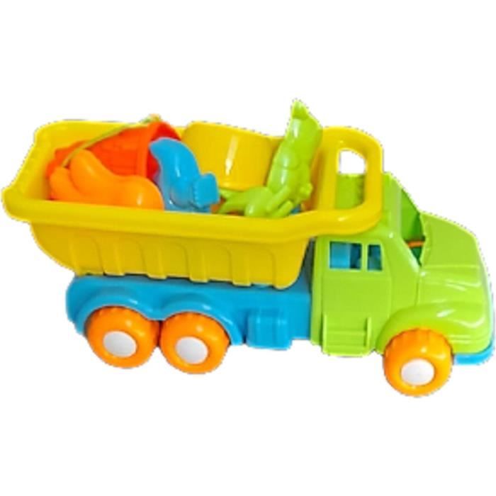Camion Jouet Plage 34 Cm Avec Set De Plage Pelle Râteau Moules – Benne Bascule, Coloris Aléatoire