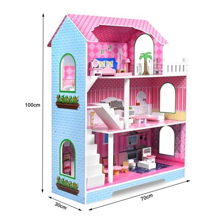Maison de poupée en bois rétro – chalet moderne avec meubles inclus multicolore - Mentari