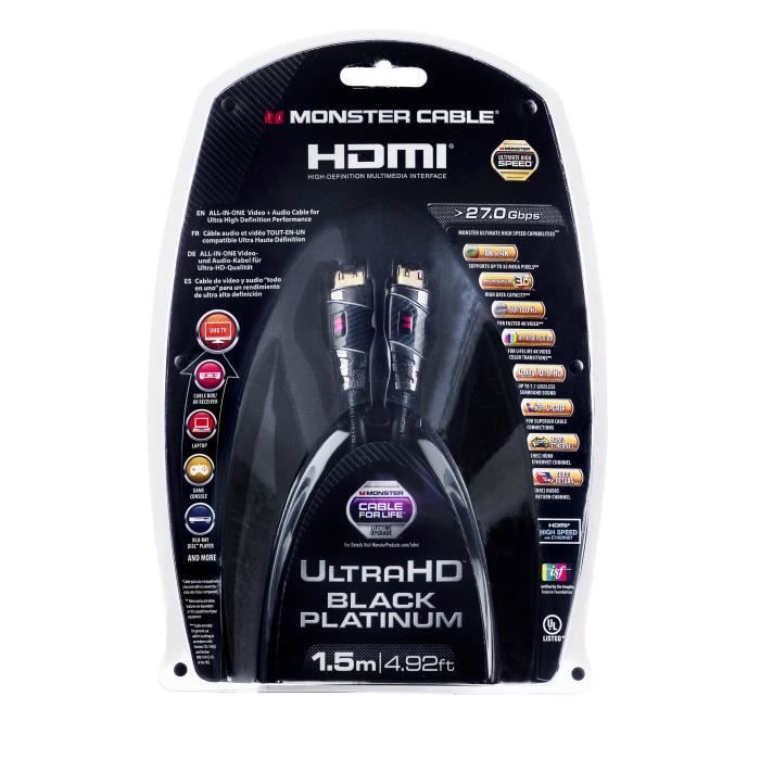 Cable HDMI Monster Black Platinium 1 5 m Cdiscount TV Son Photo