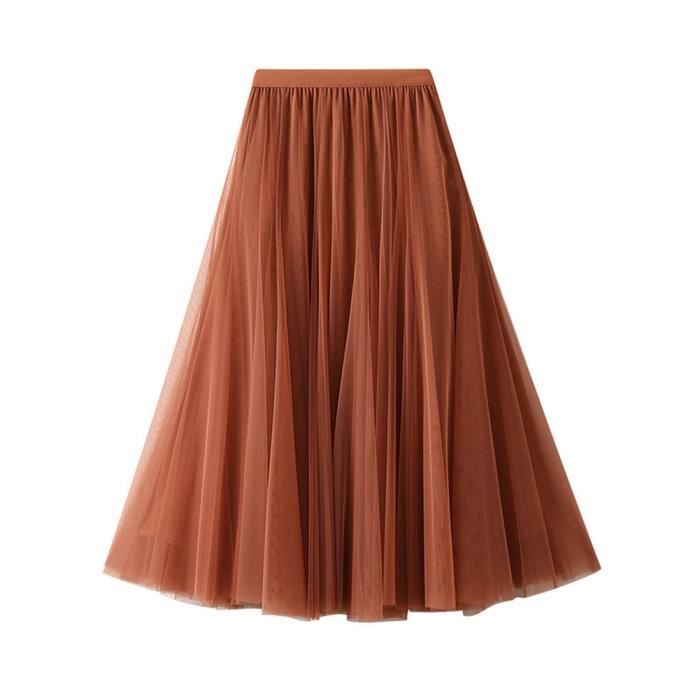 Femme Jupe Mi longue Fluide Vintage Chic Taille Haute Petticoat Jupe Fee A line Jupe Longue Plisse Jupe evasee unie Orange Orange Cdiscount Pret a Porter