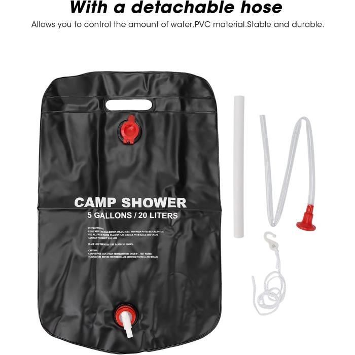 Douche Solaire De Camping Camco 51368 – 15 Litres, Sac Noir Chauffant Au Soleil, Valve Marche/arrêt, PVC Résistant Aux UV, Poignée Intégrée, Idéal Camping Et Plage