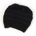 Bonnet en tricot doux pour femme - bonnet chaud hiver, Bonnet de queue de cheval tricoté, Chapeau tricot extensible pour femme(noir)-2