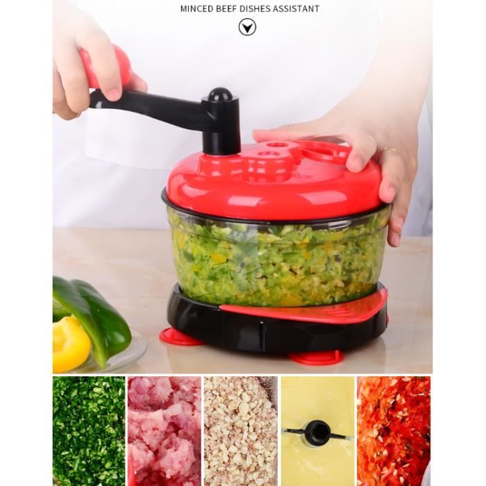 Hachoir Manuel 300ml | Lames Inox | Pour Légumes/Noix/Viande | Rouge | Facile à Nettoyer