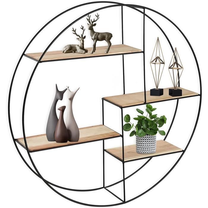 Etagère Murale,métal et Bois,Rond,avec 4 étagères,Naturelle,Charge Max ...