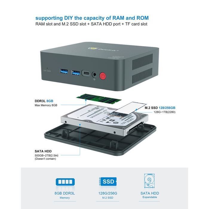 Mini PC L55, Intel I3-5005U, DDR3L 8G+SSD 256G,2