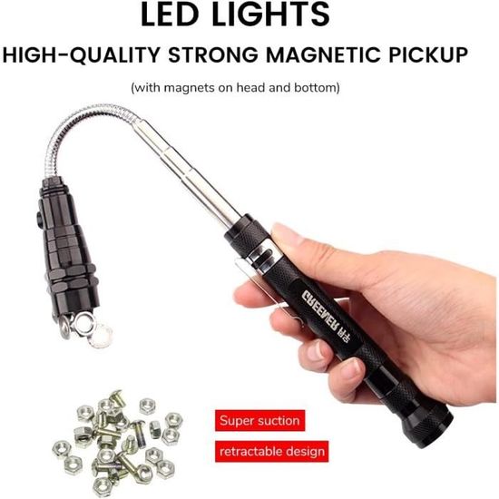 LAMPE Outil de ramassage magnétique aimant LED pliables télescopique  PUISSANT
